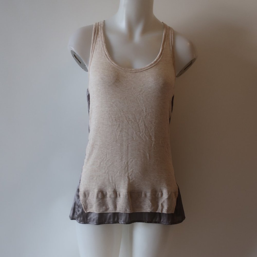 Womens Clu Beige Gray Satin Racerback Sleeveless Top S *